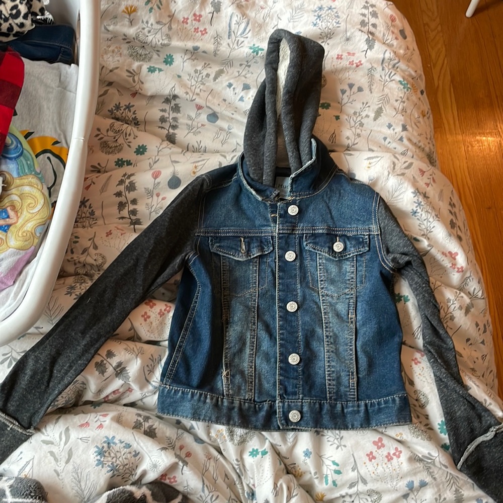 Jean jacket mixed with like a hoodie